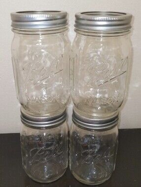 Ball Clear Glass Mason Jars w/ Silver Lids Set of 4 Canning Storing Gardening